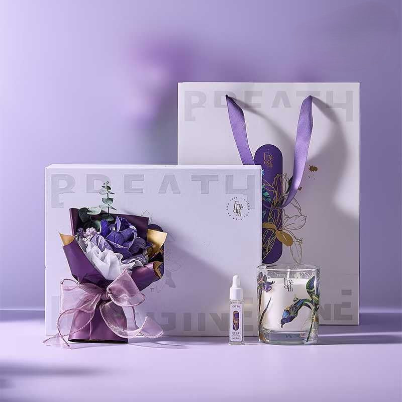 Iris Series Gift Set (Flower Bouquet + Candle + Essential Oil)