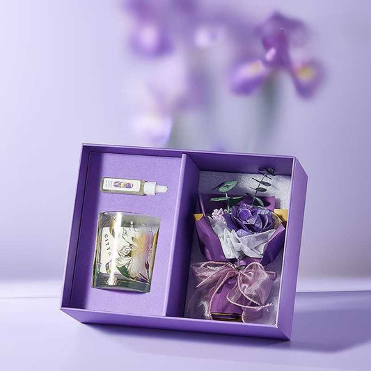 Iris Series Gift Set (Flower Bouquet + Candle + Essential Oil)
