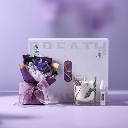 Iris Series Gift Set (Flower Bouquet + Candle + Essential Oil)