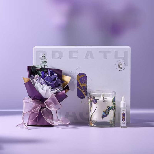 Iris Series Gift Set (Flower Bouquet + Candle + Essential Oil)